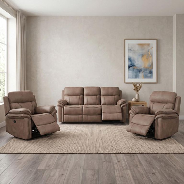 Richmond Electric Recliner Sofa Suite - 3+1+1 Seater - Sahara - Leather Look Fabric