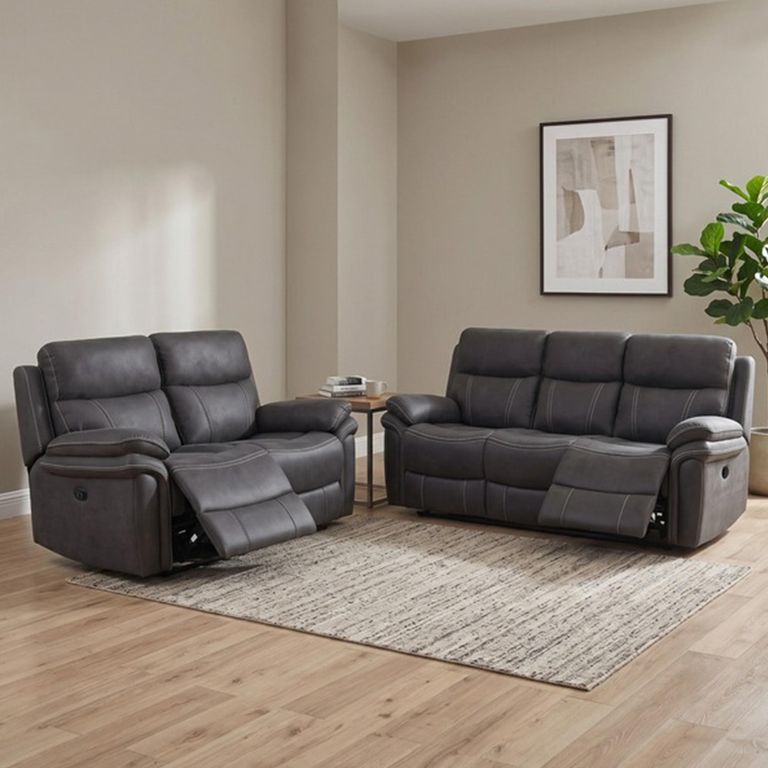 Richmond Electric Recliner Sofa Suite - 3+2 Seater - Charcoal - Leather Look Fabric