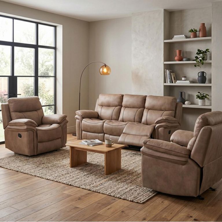 Richmond Manual Recliner Sofa - 3+1+1 Seater - Sahara - Leather Look Fabric