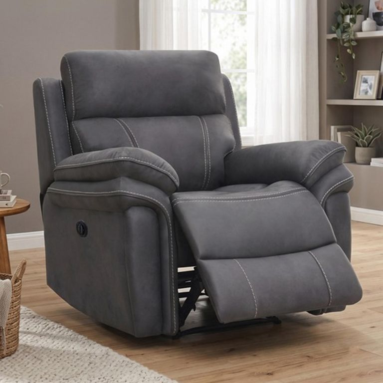 Richmond Electric Recliner Armchair - Charcoal - Leather Look Fabric