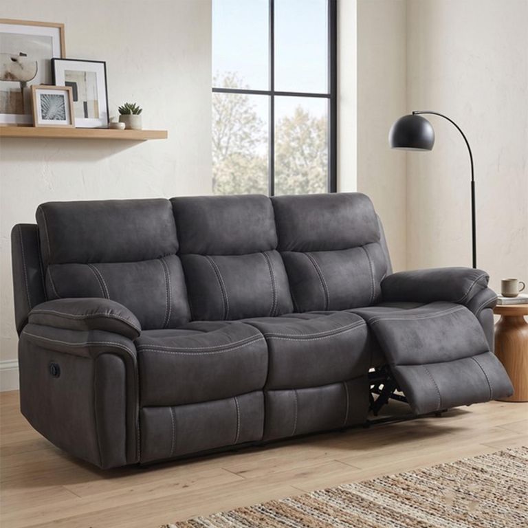 Richmond Electric Recliner Sofa - 3 Seater - Charcoal - Leather Look Fabric