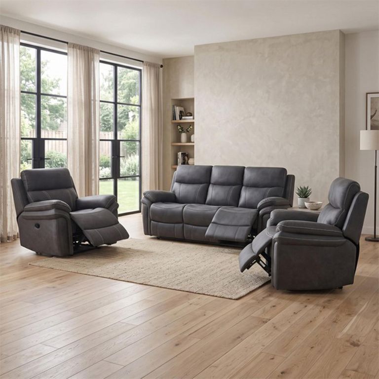 Richmond Electric Recliner Sofa Suite - 3+1+1 Seater - Charcoal - Leather Look Fabric
