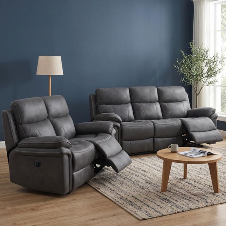 Richmond Electric Recliner Sofa Suite - 3+2 Seater - Charcoal - Leather Look Fabric