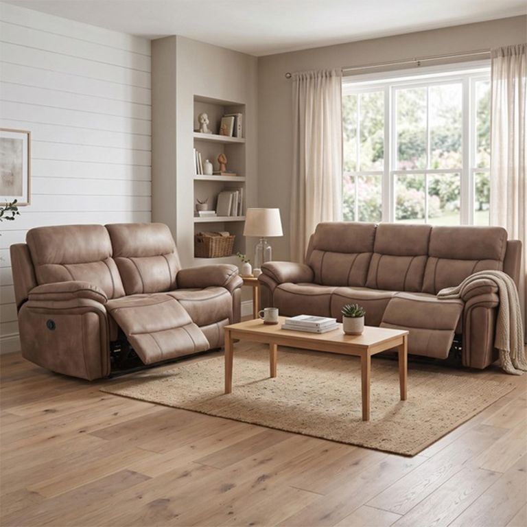 Richmond Electric Recliner Sofa Suite - 3+2 Seater - Sahara - Leather Look Fabric