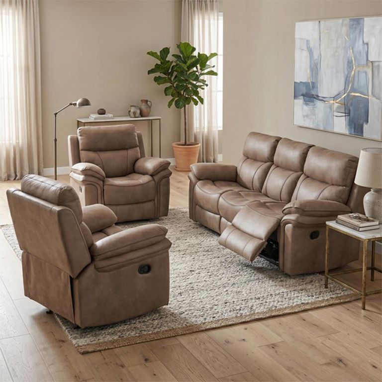 Richmond Manual Recliner Sofa - 3+1+1 Seater - Sahara - Leather Look Fabric