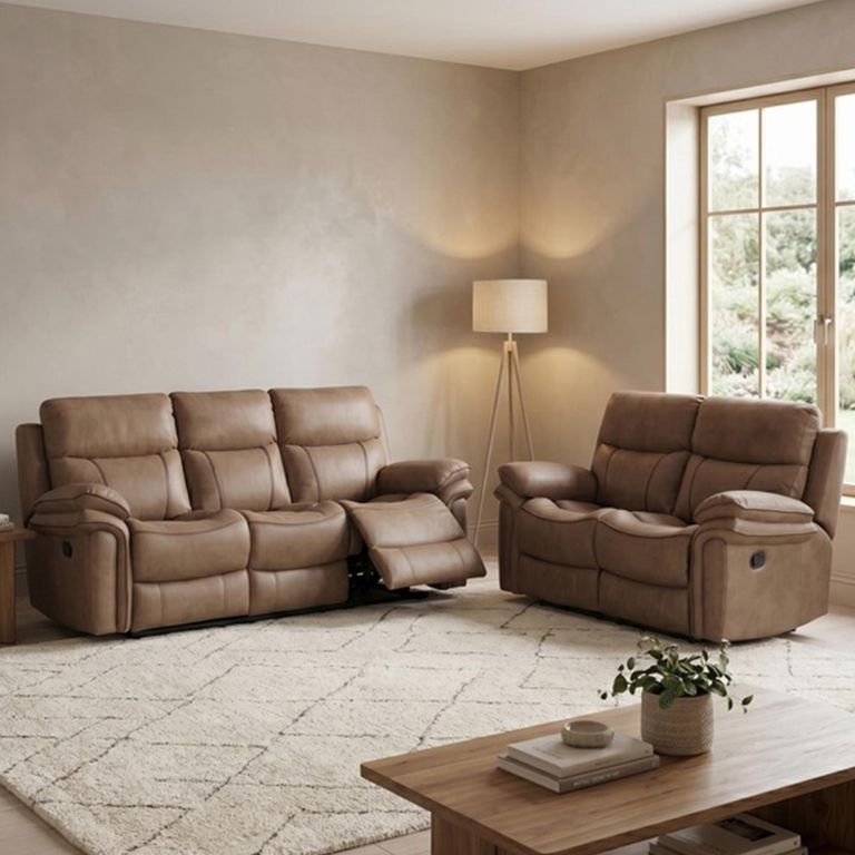 Richmond Manual Recliner Sofa - 3+2 Seater - Sahara - Leather Look Fabric