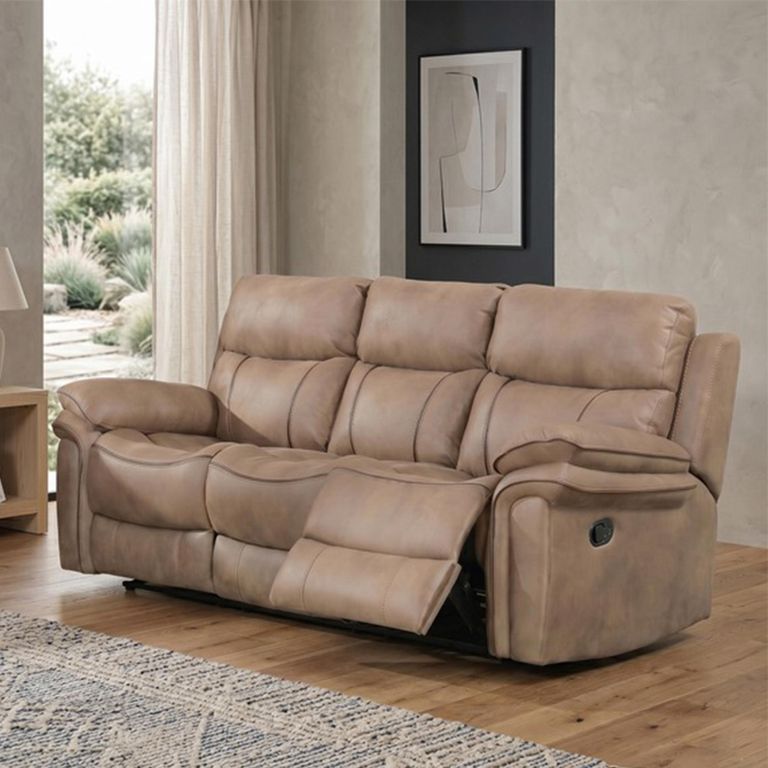 Richmond Manual Recliner Sofa - 3 Seater - Sahara - Leather Look Fabric