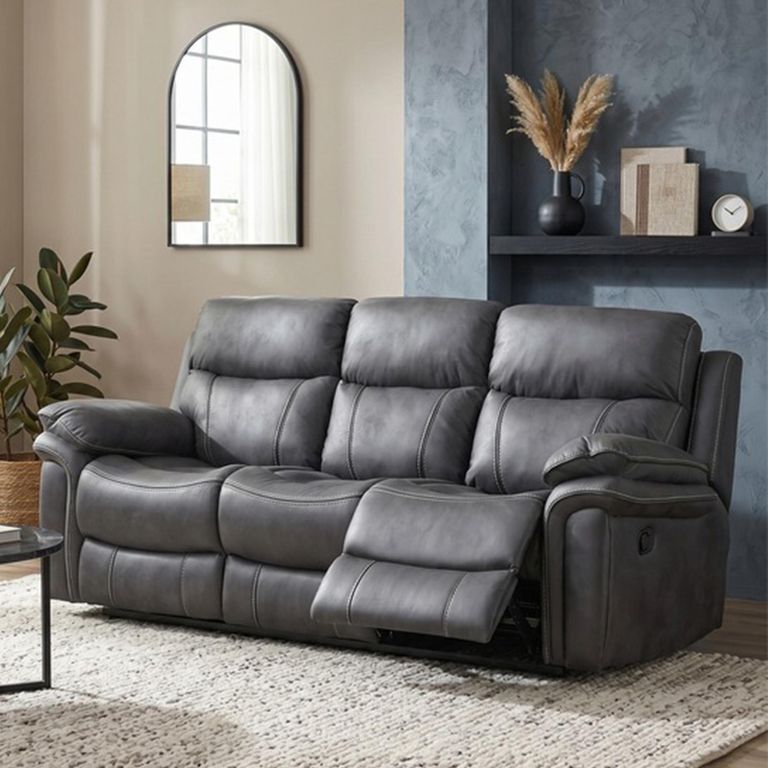 Richmond Manual Recliner Sofa - 3 Seater - Charcoal - Leather Look Fabric