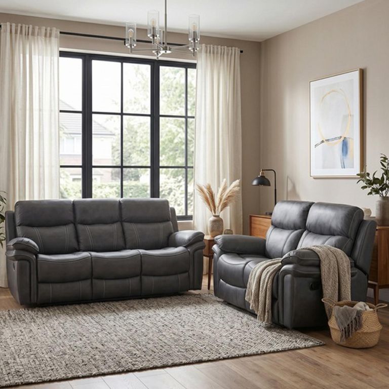 Richmond Manual Recliner Sofa Suite - 3+2 Seater - Charcoal - Leather Look Fabric