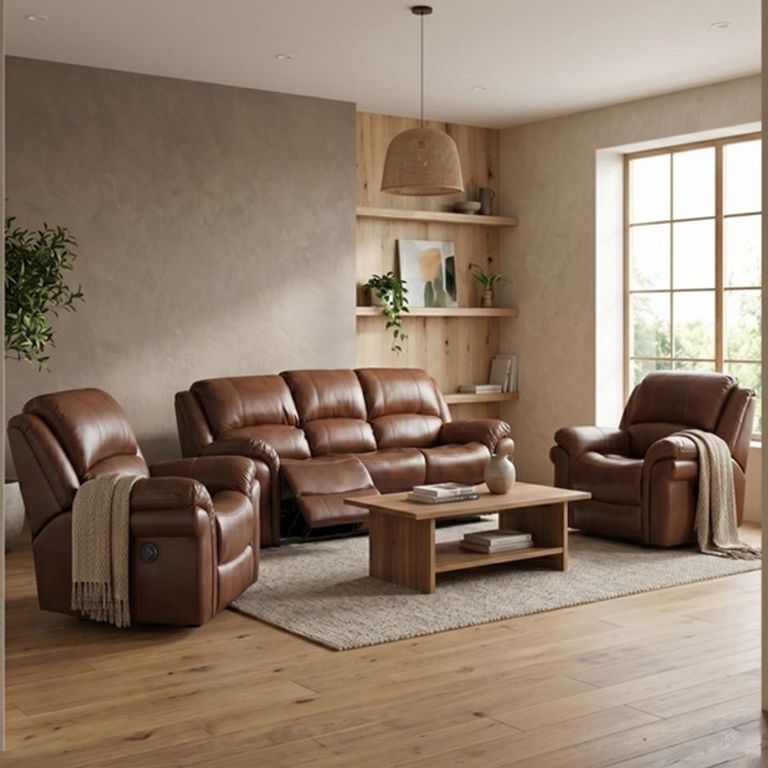 Farnham Power Electric Recliner Sofa Suite - 3+1+1 Seater - Tan - Leather