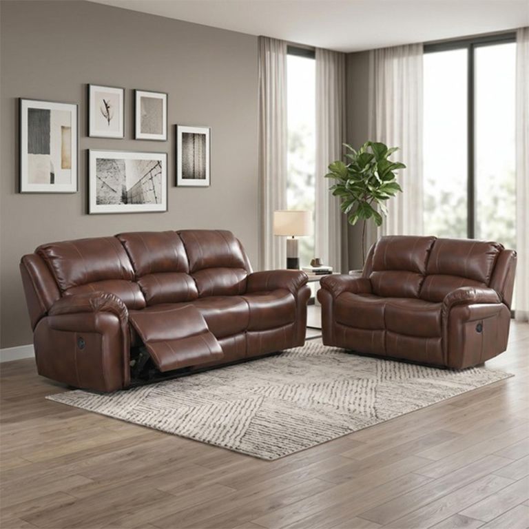 Farnham Power Electric Recliner Sofa Suite - 3+2 Seater - Tan - Leather