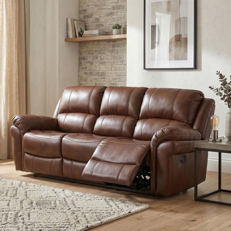 Farnham Power Electric Recliner Sofa - 3 Seater - Tan - Leather