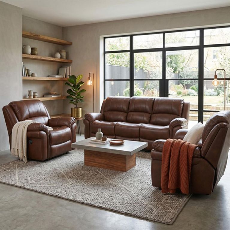 Farnham Power Electric Recliner Sofa Suite - 3+1+1 Seater - Tan - Leather