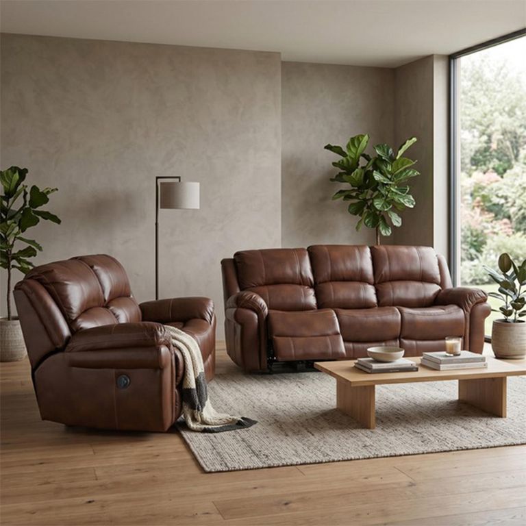 Farnham Power Electric Recliner Sofa Suite - 3+2 Seater - Tan - Leather