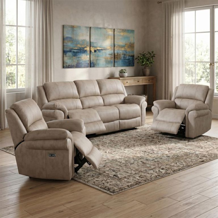 Farnham Ultra Electric Recliner Sofa Suite - 3+1+1 Seater - Stone - Fabric