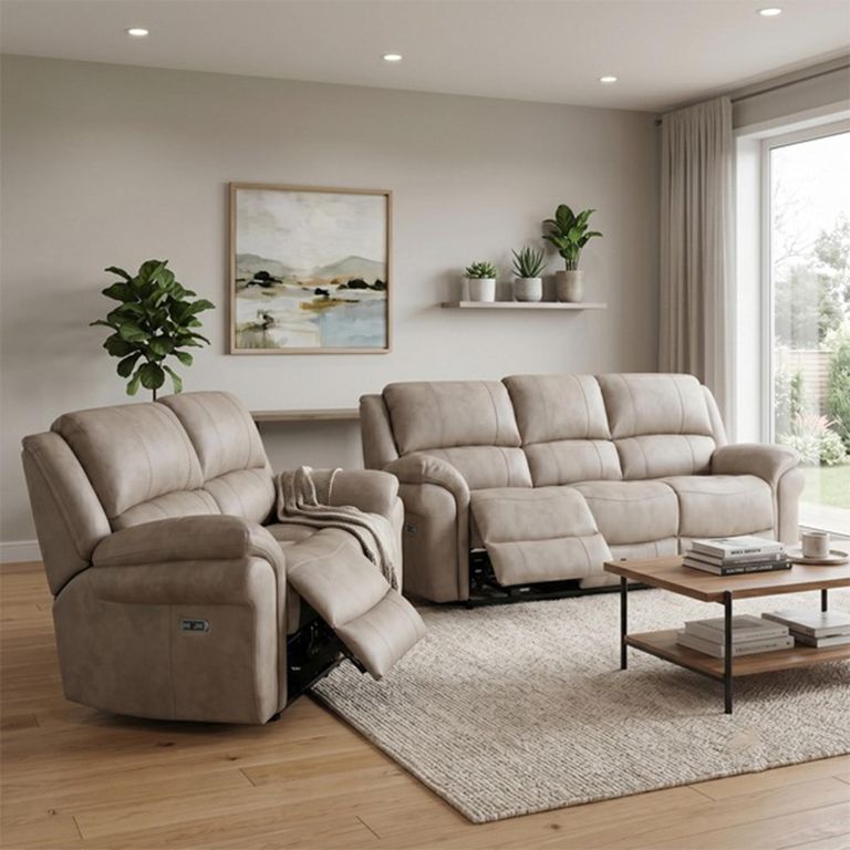 Farnham Ultra Electric Recliner Sofa Suite - 3+2 Seater - Stone - Fabric