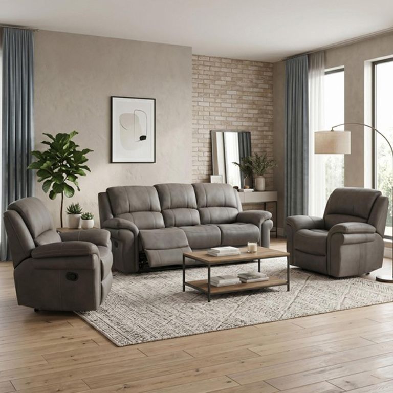 Farnham Ultra Manual Recliner Sofa Suite - 3+1+1 Seater - Grey - Fabric