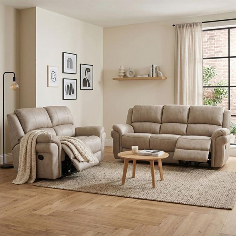 Farnham Ultra Manual Recliner Sofa Suite - 3+2 Seater - Stone - Fabric
