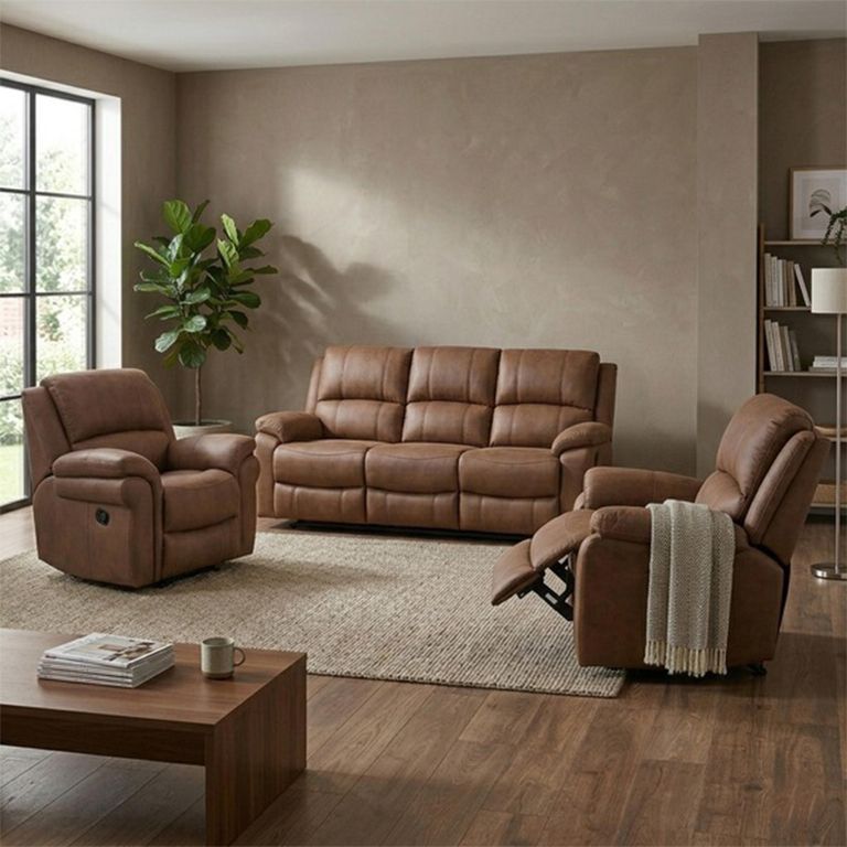 Farnham Ultra Manual Recliner Sofa Suite - 3+1+1 Seater - Tan - Fabric