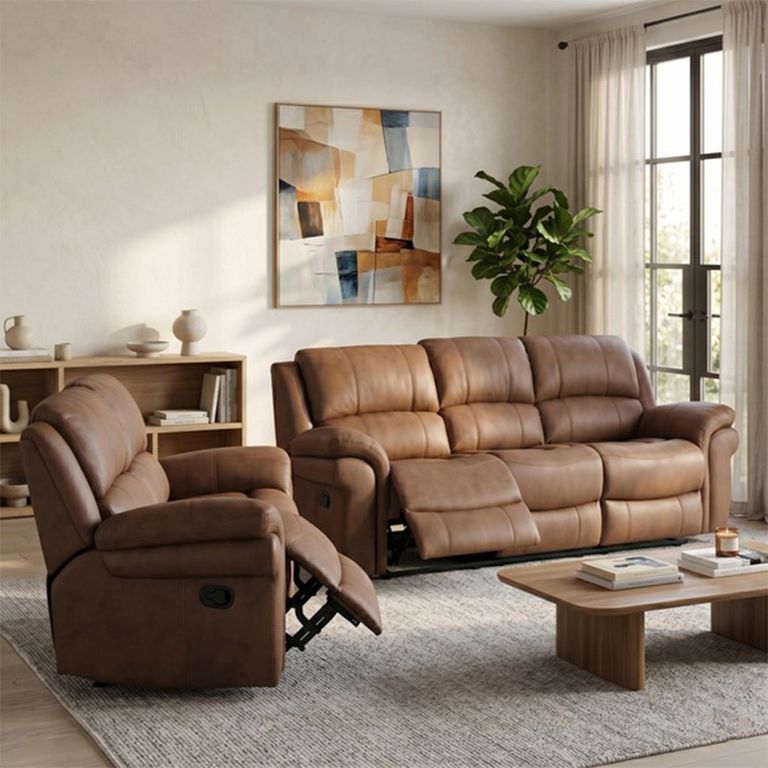 Farnham Ultra Manual Recliner Sofa Suite - 3+2 Seater - Tan - Fabric