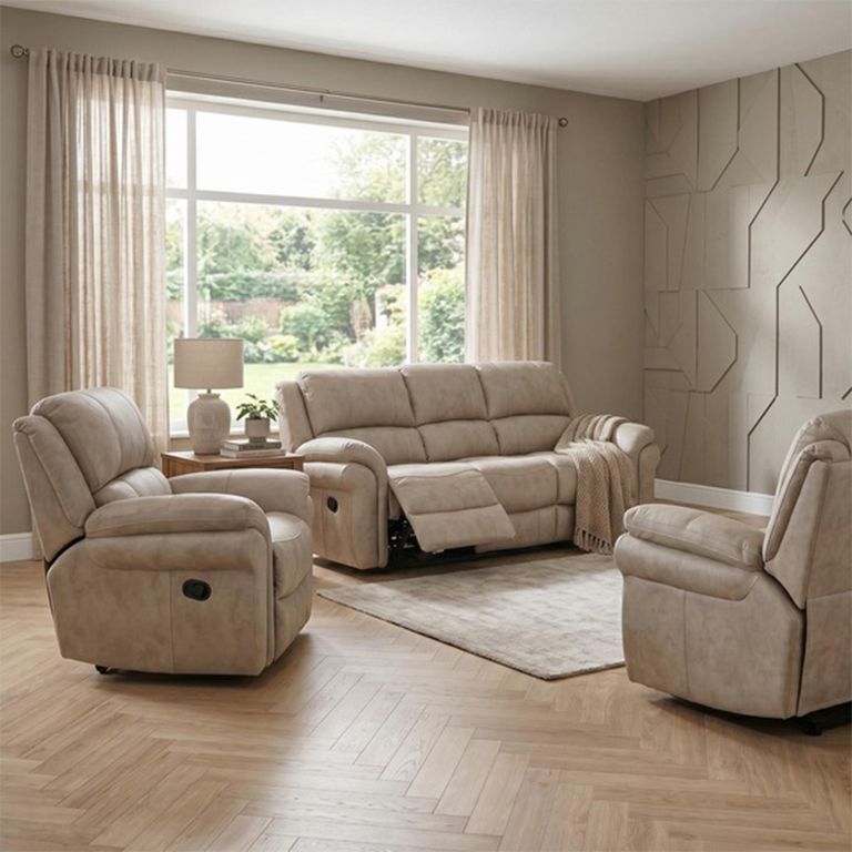 Farnham Ultra Manual Recliner Sofa Suite - 3+1+1 Seater - Stone - Fabric