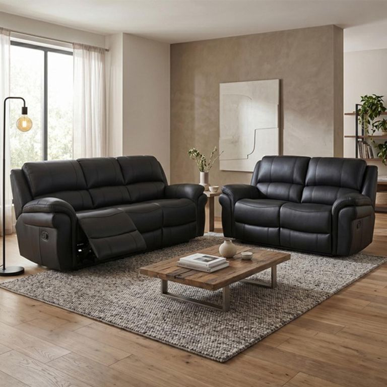 Farnham Ultra Manual Recliner Sofa Suite - 3+2 Seater - Black - Fabric