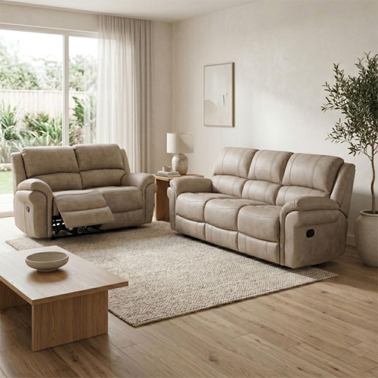 Farnham Ultra Manual Recliner Sofa Suite - 3+2 Seater - Stone - Fabric