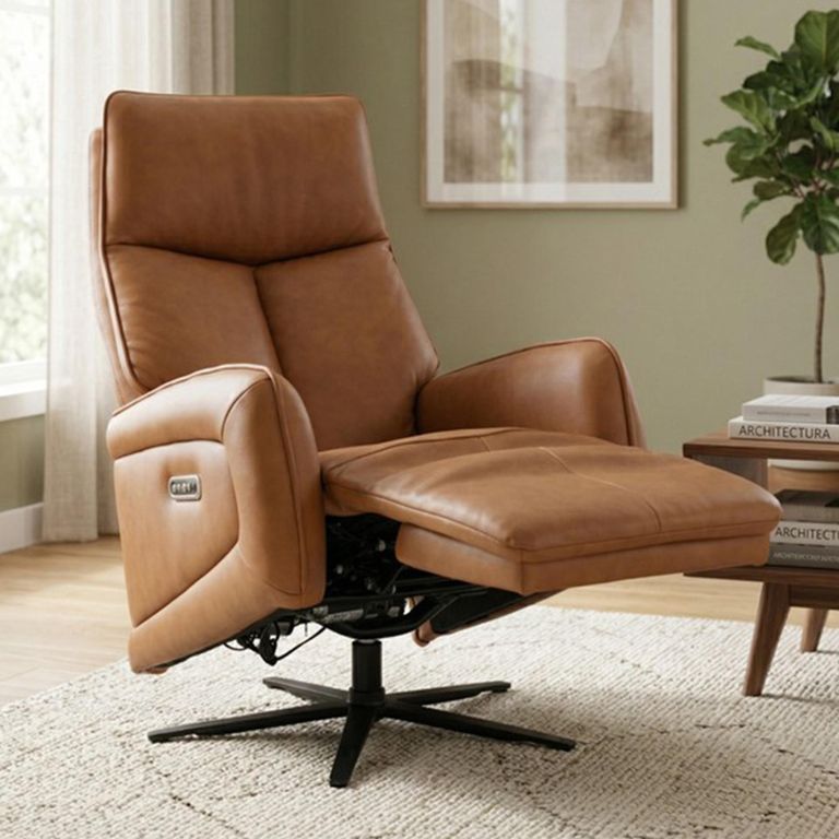 Prestige Swivel Recliner Armchair - Triple Motor - Camel - Leather