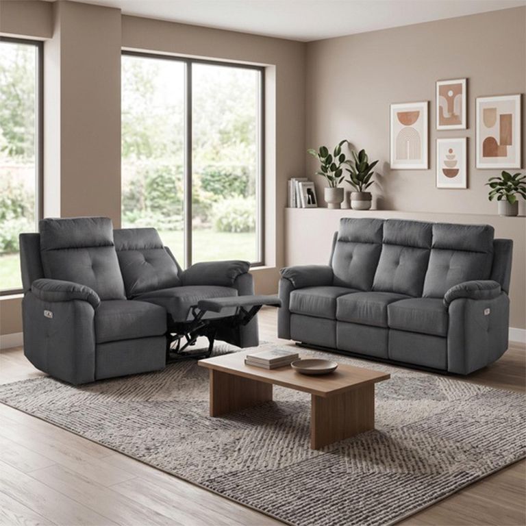 Palermo Electric Recliner Sofa - 3+2 Seater - Anthracite - Fabric