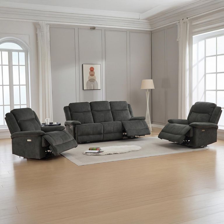 Rockport Electric Recliner Sofa - 3+1+1 Seater - Thunder - Fabric