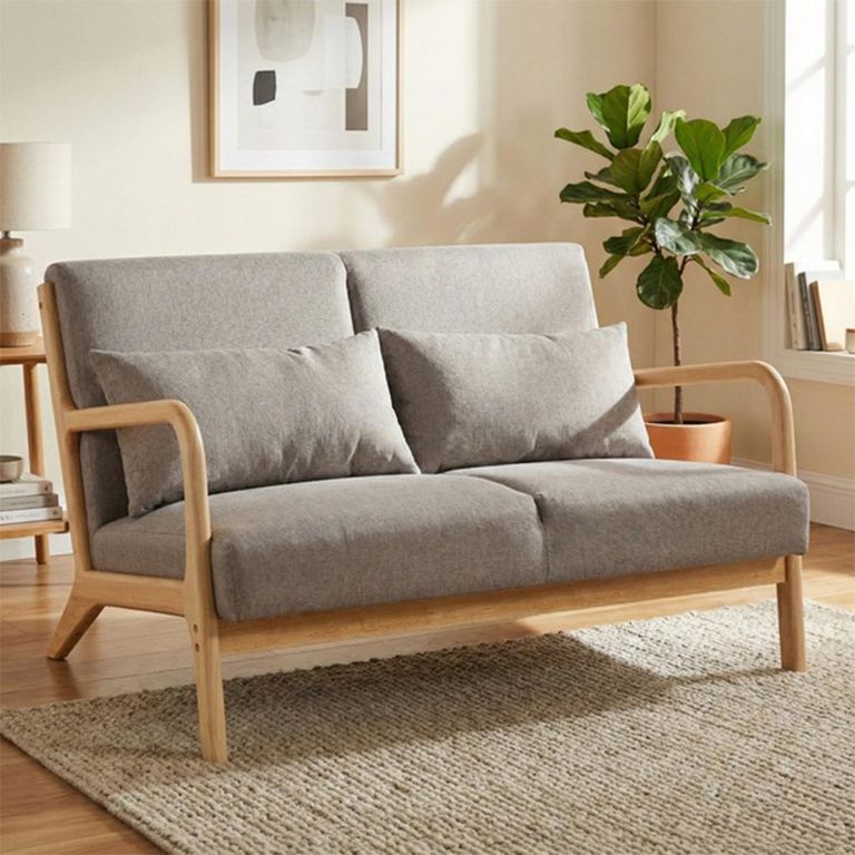 Hadley Sofa - 2 Seater - Stone Linen - Fabric and Wood