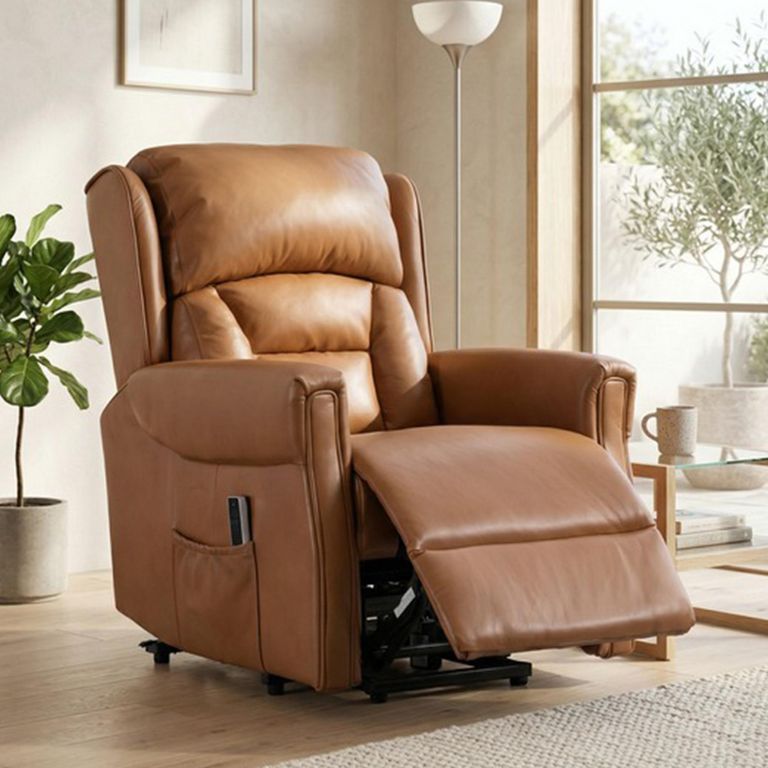 Sandringham Lift & Tilt Electric Recliner Armchair - Dual Motor - Camel - Leather