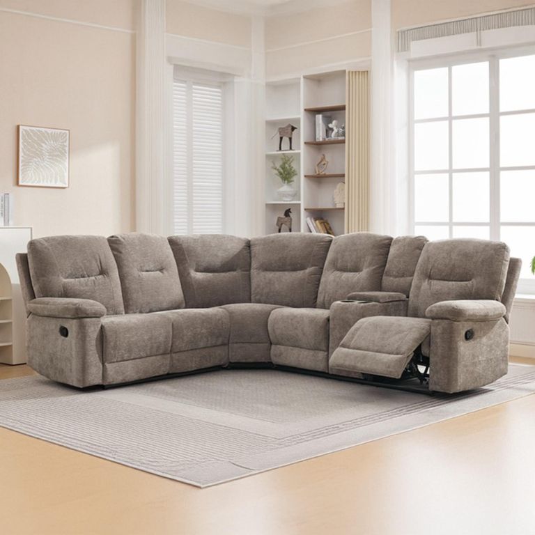 Cleveland Manual Recliner Corner Sofa - with Storage Console - Beige - Fabric