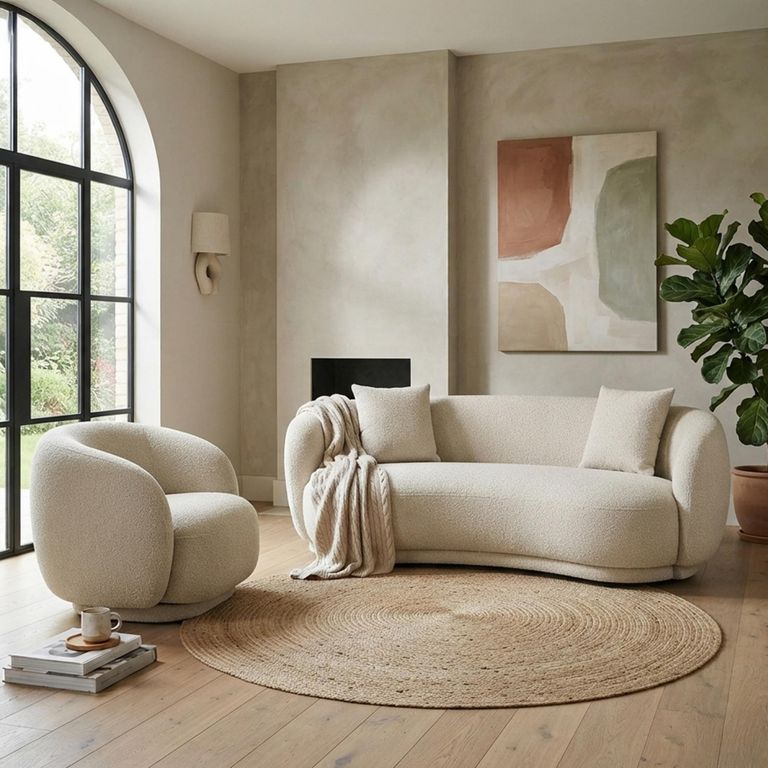 Hawkes Sofa Suite - 2+1 Seater - Curved Back - Cream - Fabric