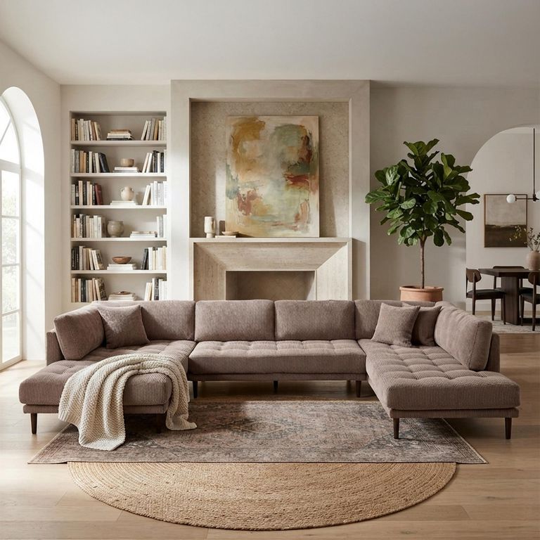 Lido U Shape Corner Sofa - LFH - Corduroy Style - Brown - Fabric