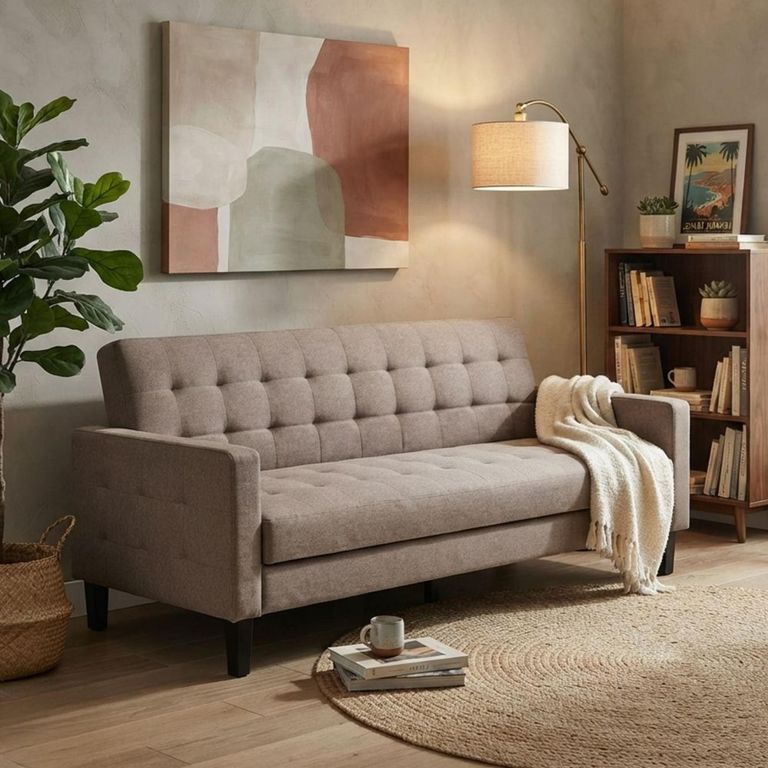 Milton Sofa Bed - 2 Seater - Tufted Backrest - Brown - Fabric