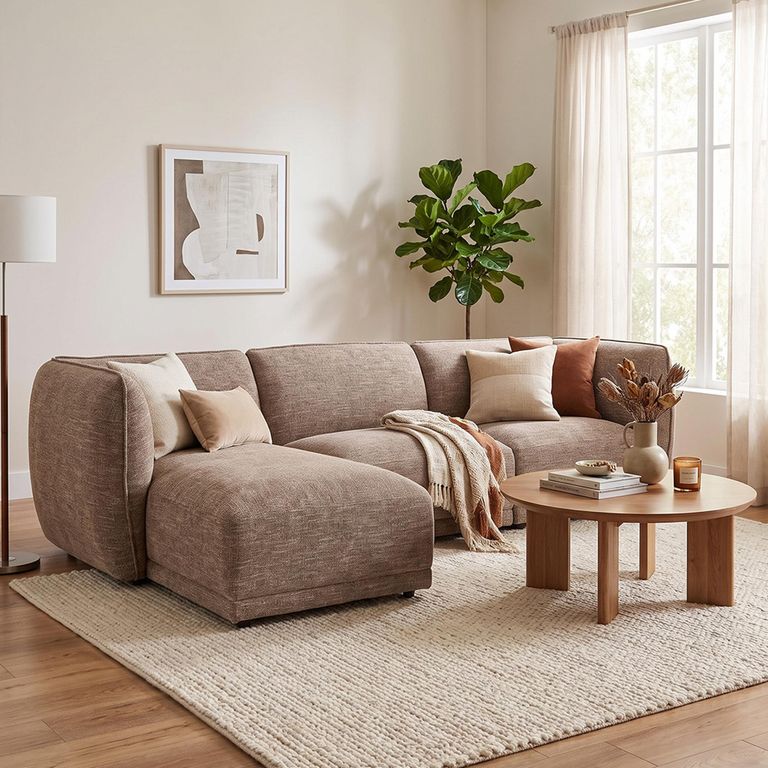 Noor Corner Lounge Sofa - with Chaise - LHF - Brown - Fabric