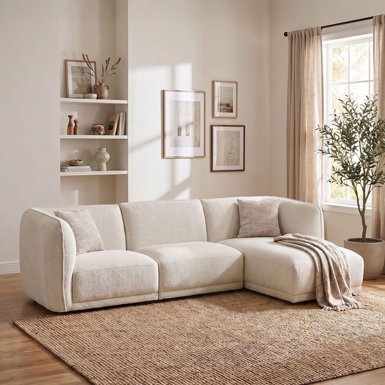Noor Corner Lounge Sofa - with Chaise - LHF - Off White - Fabric