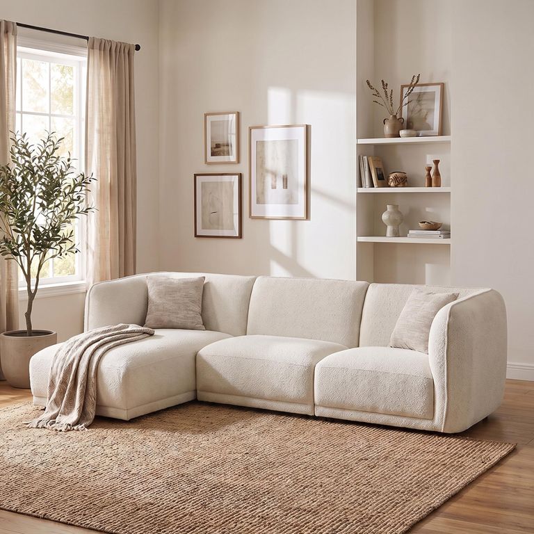 Noor Corner Lounge Sofa - with Chaise - RHF - Off White - Fabric