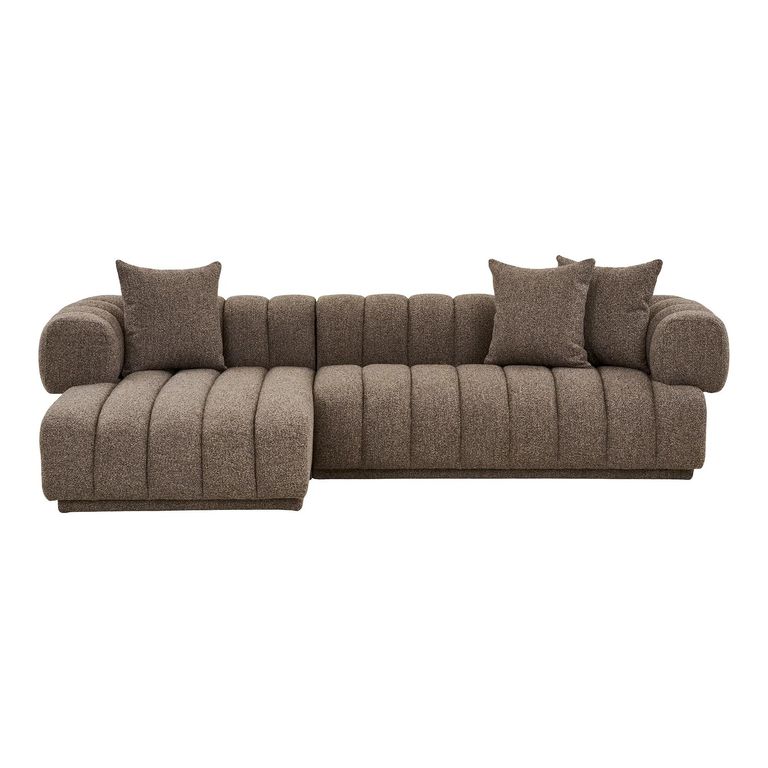 Aurora Corner Lounge Sofa - with Chaise - Channel-Tufted - LHF - Brown - Fabric