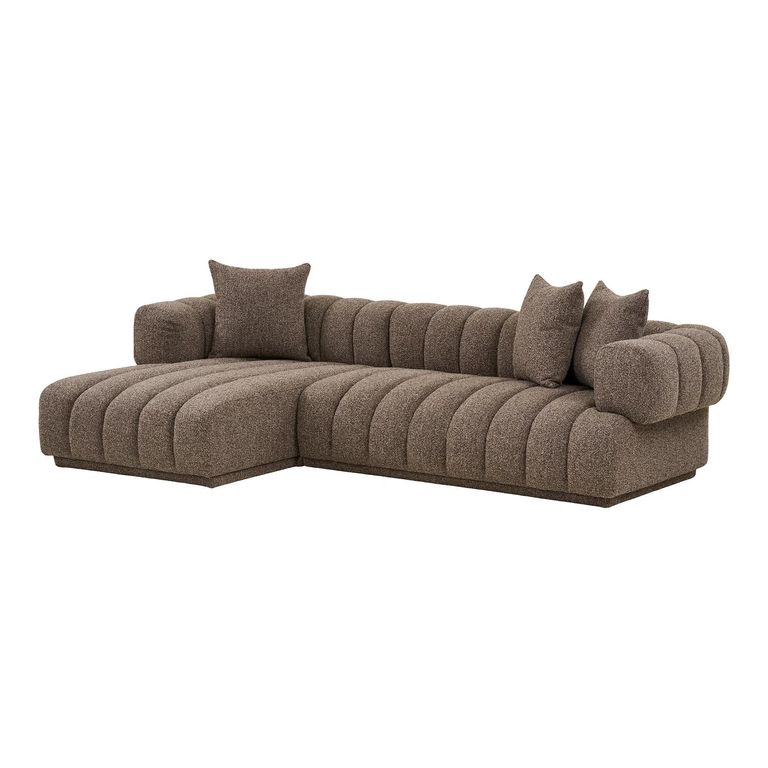Aurora Corner Lounge Sofa - with Chaise - Channel-Tufted - LHF - Brown - Fabric