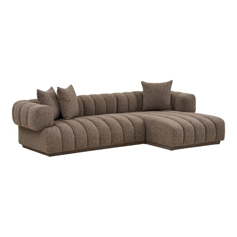 Aurora Corner Lounge Sofa - with Chaise - Channel-Tufted - RHF - Brown - Fabric