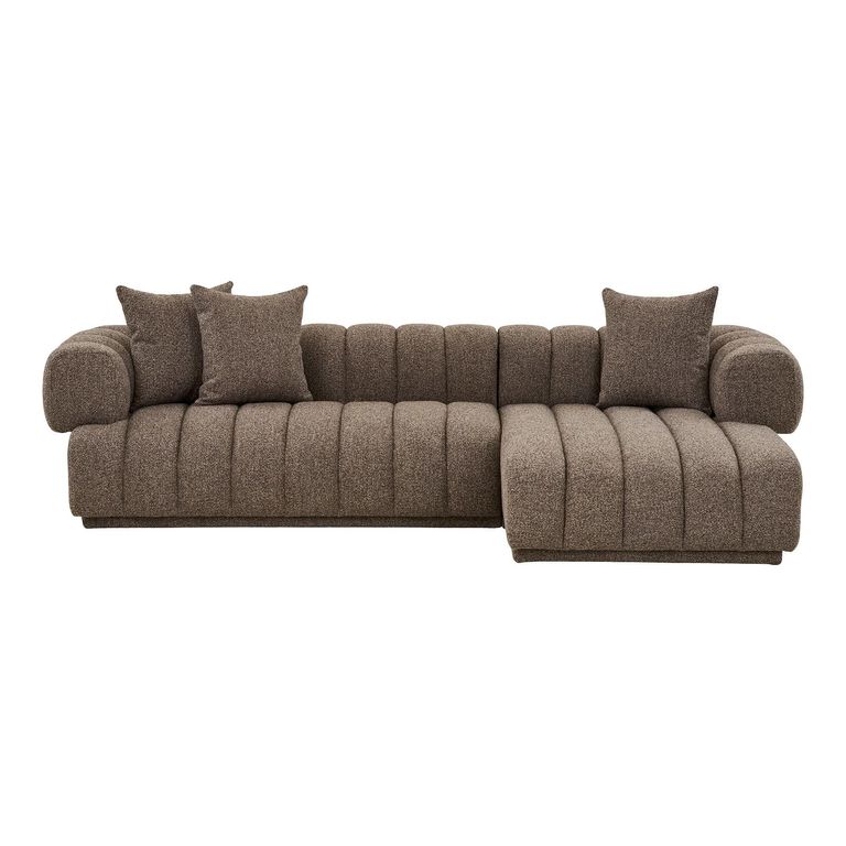 Aurora Corner Lounge Sofa - with Chaise - Channel-Tufted - RHF - Brown - Fabric