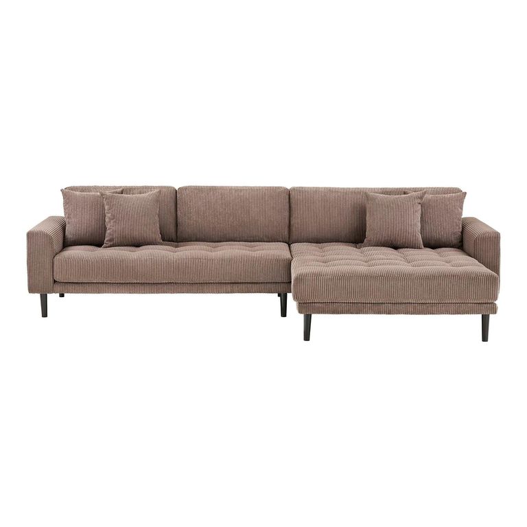 Lido Lounge Sofa - with Chaise - RHF - Corduroy Style - Brown - Fabric