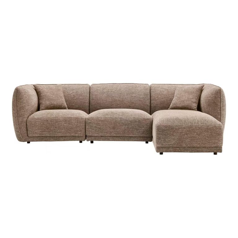 Noor Corner Lounge Sofa - with Chaise - RHF - Brown - Fabric