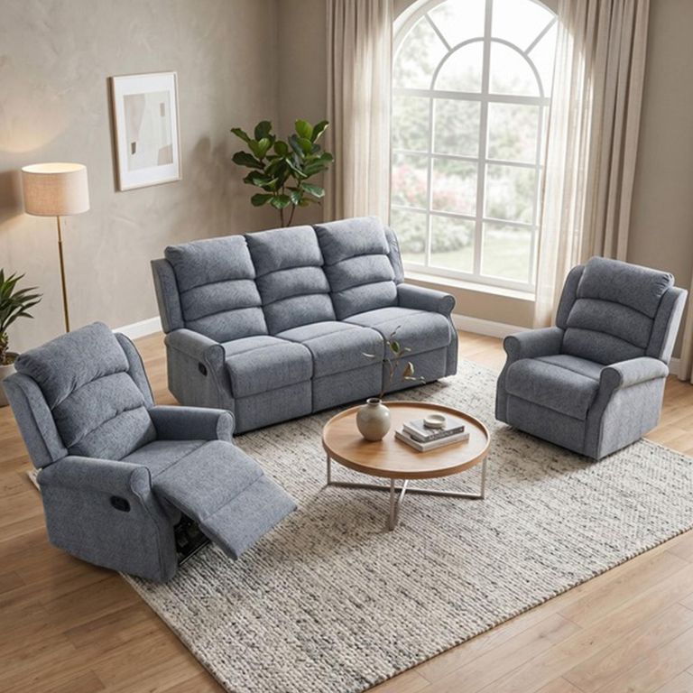Windsor Manual Recliner Sofa - 3+1+1 Seater - Steel Blue - Fabric