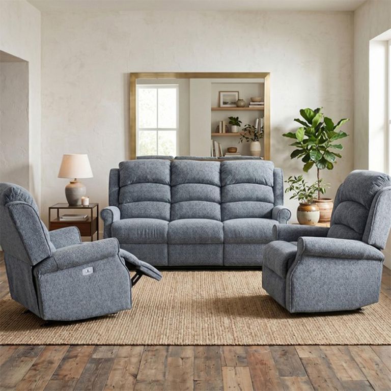 Windsor Electric Recliner Sofa - 3+1+1 Seater - Steel Blue - Fabric