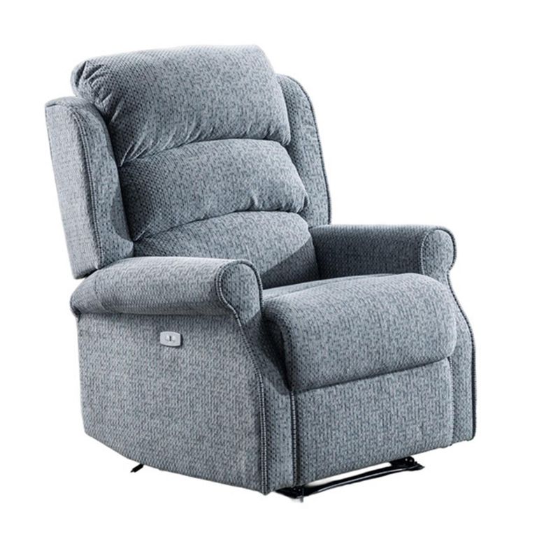 Windsor Electric Recliner Sofa - 3+1+1 Seater - Steel Blue - Fabric