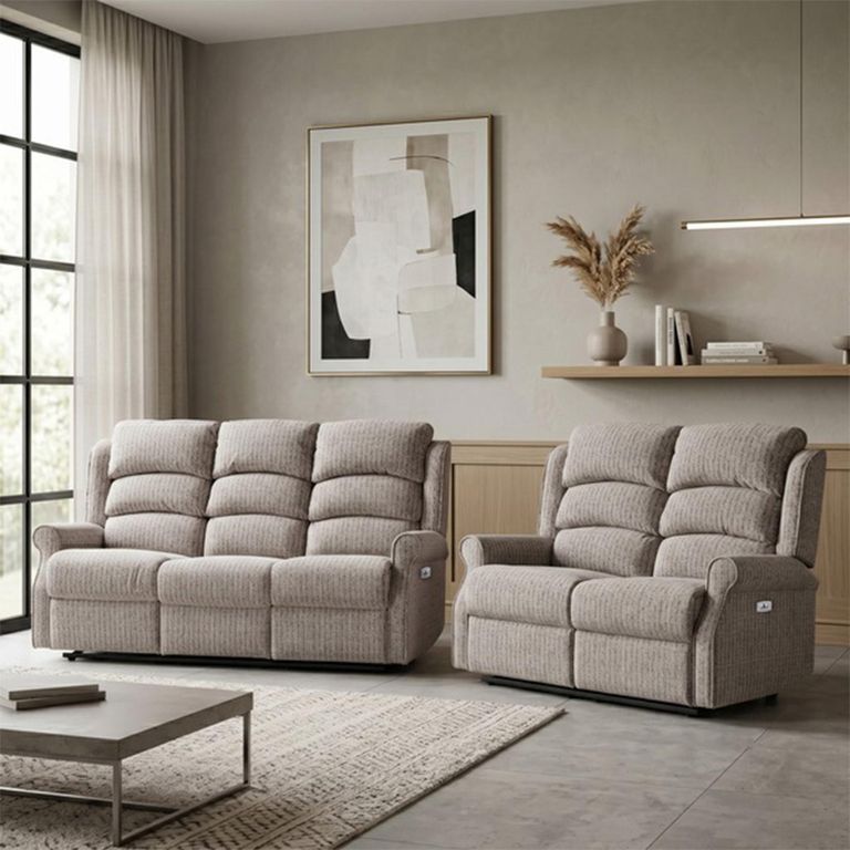 Windsor Electric Recliner Sofa - 3+2 Seater - Natural - Fabric