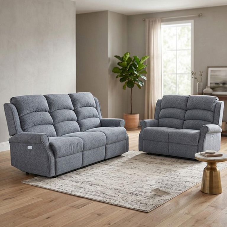 Windsor Electric Recliner Sofa - 3+2 Seater - Steel Blue - Fabric
